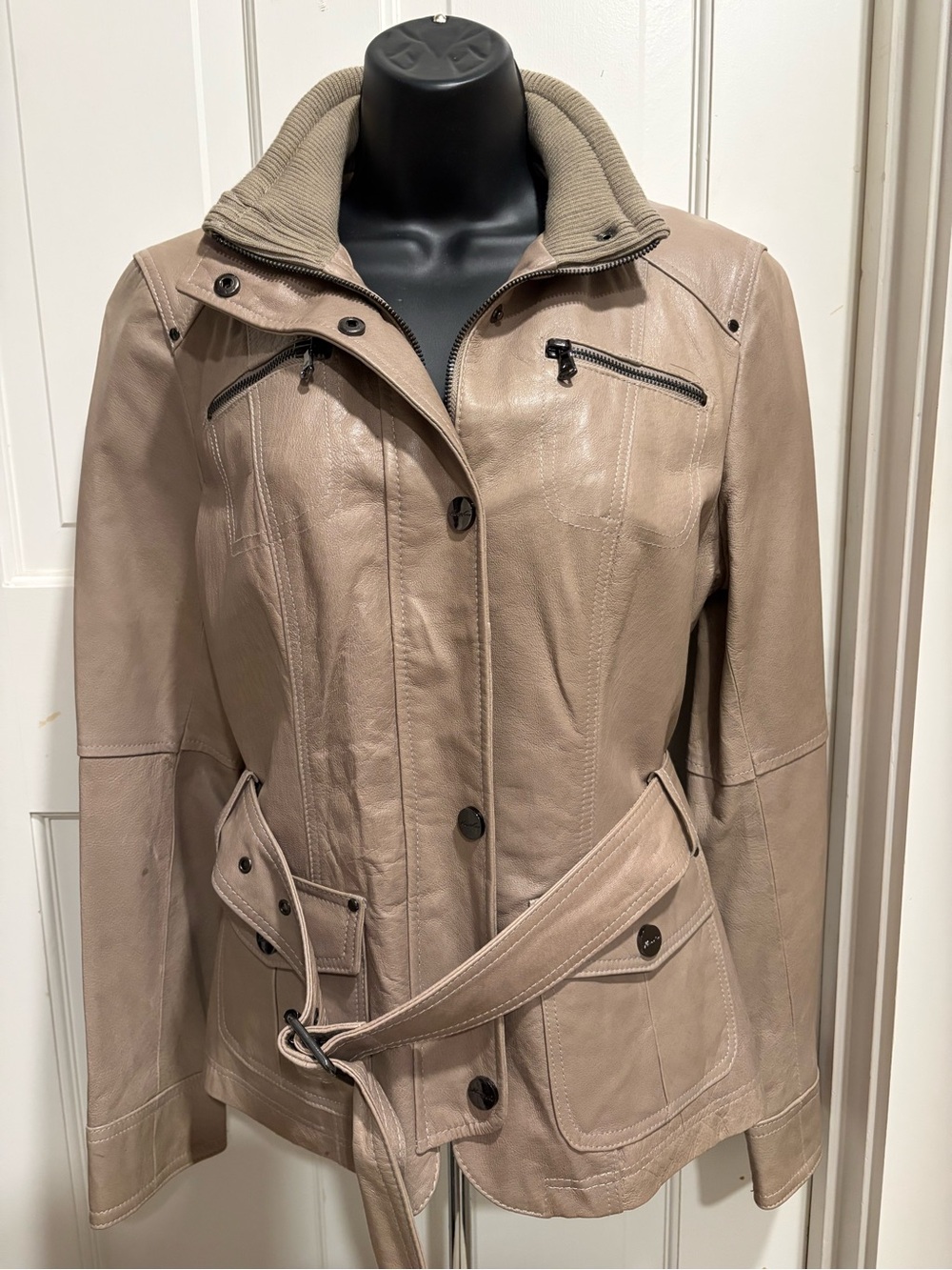 Kenneth Cole Leather Belted Jacket - Women's Casual Coat